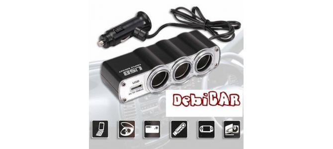 vand Triple Socket USB Car Cigarette Charger 15lei